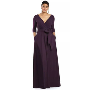 NEW! Alfred Sung Size 12 3/4 Sleeve Dress Purple Maxi Aubergine $229 msrp I22-7